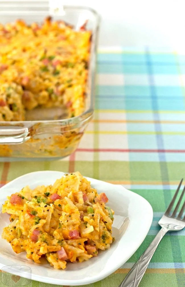 cheesy hash browns with broccoli and ham