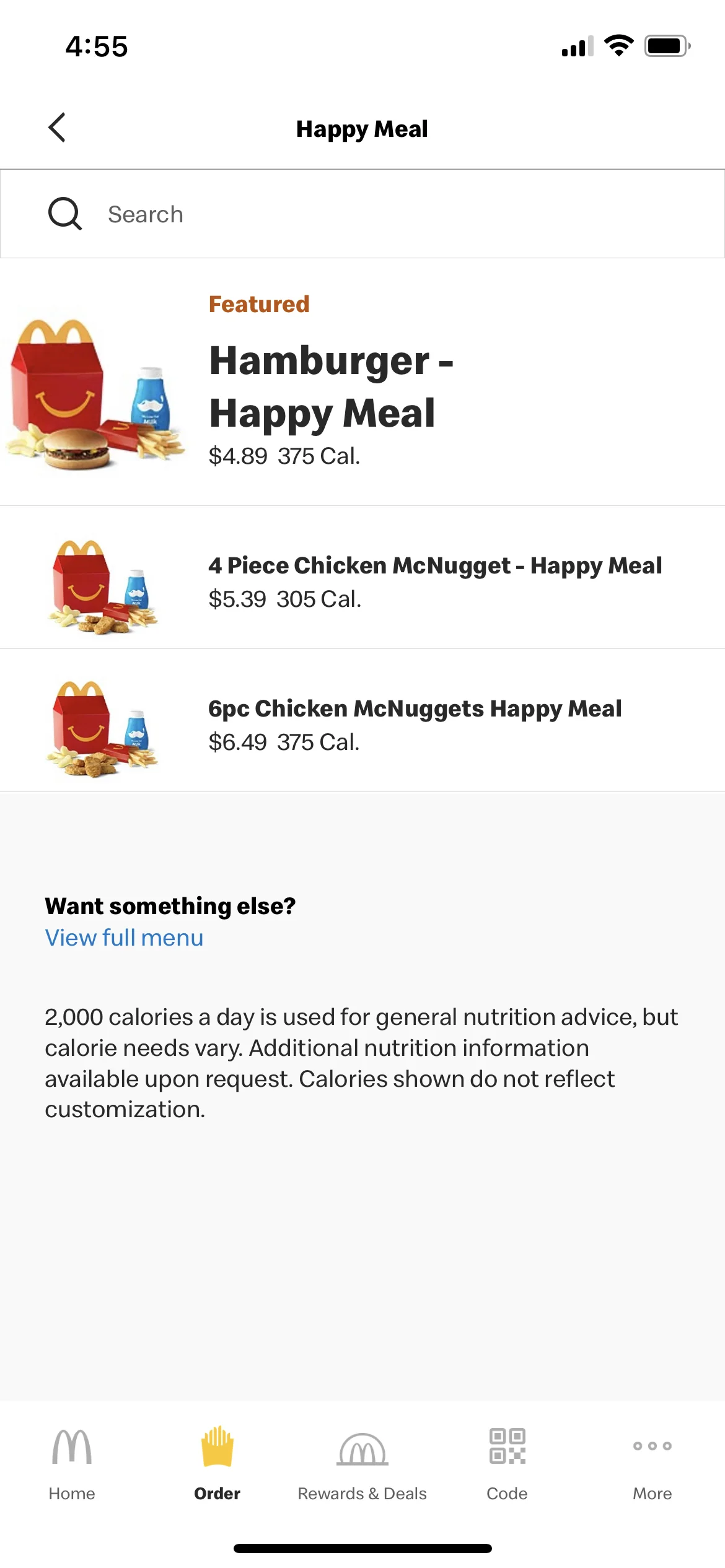 McDonalds happy meal order